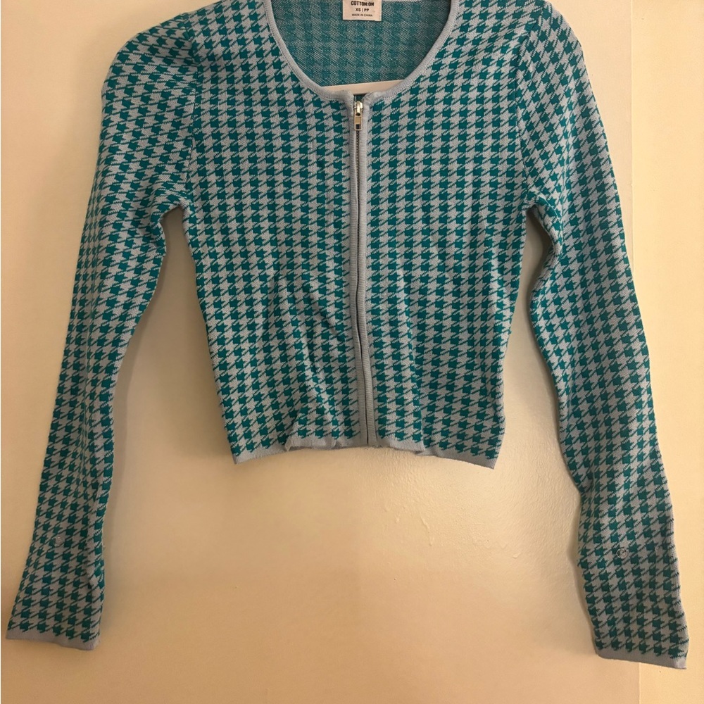 Cotton On Teal and White Houndstooth Jacket